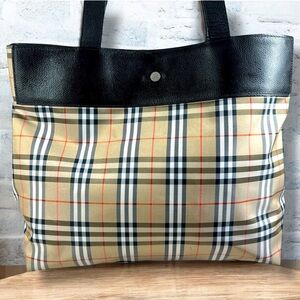 Burberry Leather Trimmed Nova Haymaker Check Tote with COA